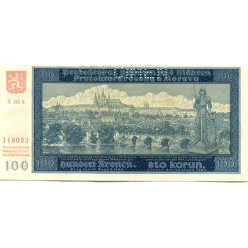 Sběratelství Protektorát Čechy a Morava. 100 korun 1940. Série A 03. Hej. 33a.