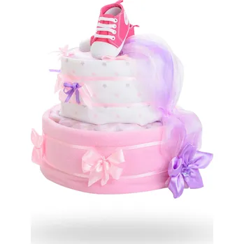 Přebalování Plenkovky.cz Dvoupatrový plenkový dort pro dívky – bílo růžový special