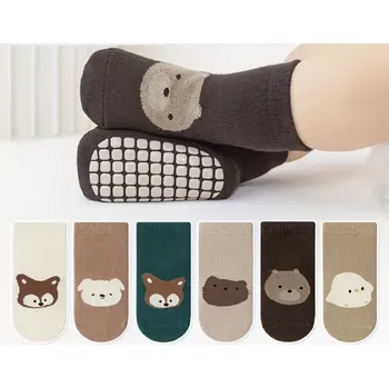 Dámské ponožky Teplé protiskluzové ponožky - TMAVĚ HNĚDÉ - MEDVÍDEK - (3-5let) L (Značka: NEMO BABY)