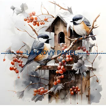 Látkový panel - Sýkorky - PT-44 Velikost: 40x40cm, Materiál: Teplákovina nepočesaná