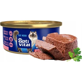 Krmivo pro kočku MOKRÉ KRMIVO PRO KOČKY NADÝCHANÁ PĚNA S HOVĚZÍM OPTIVITAL MINI KONZERVА 85G