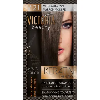 Barva na vlasy Victoria Beauty Keratin Therapy Tónovací šampon na vlasy V 21, Medium brown, 4-8 umytí