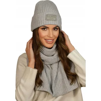 Podprsenka Sada světle šedého kašmírového ČEPICE a šály, POLSKÝ Kamea LETICIA