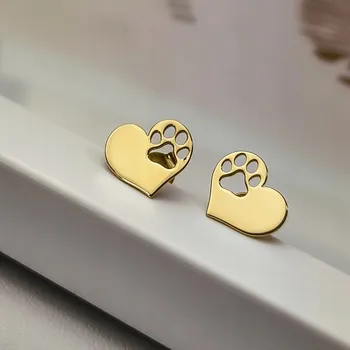 Náušnice Zlaté náušnice - srdce, tlapky Au 585