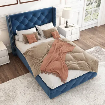 Postel Jednolůžková dřevěná postel Arhatreya 90x200 cm modrá