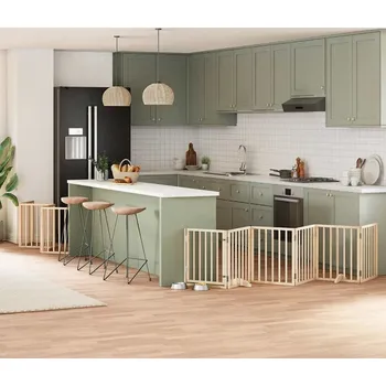 klec pro psa vidaXL Zábrana pro psy s dvířky skládací 15 panelů 750 cm topol [3155531] Barva: Přírodní