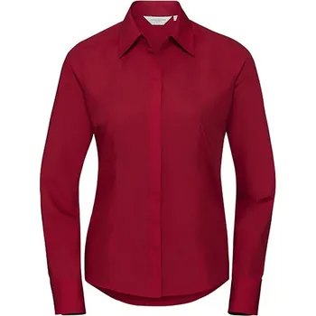 Dámská košile Russell Collection Dámská vypasovaná popelínová košile L/S Poly-Cotton Easy Care Barva: Classic Red, Velikost: 4XL G_Z924F