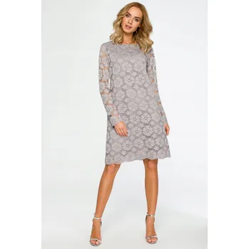 Dámské šaty ELEGANTNÍ DÁMSKÉ MIDI ŠATY ŽENSKÉ ŠATY KRAJKOU, ŠEDÉ, 36 S