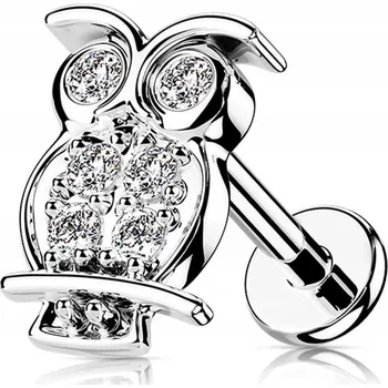 Náušnice Labret s krystalovou sovou 1,2/6 stříbrný