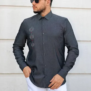 Pánská košile Pánská vánoční košile 3XL šedá elegantní vyšívaná ležérní společenská LUX