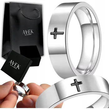 Prsten PÁNSKÝ PRSTEN PEČETNÍ STŘÍBRNÝ OCELOVÝ S KŘÍŽEM Z OCELI JAKO DÁREK 27