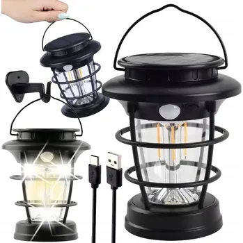 Venkovní osvětlení SOLÁRNÍ LAMPA KEMPINGOVÁ ZAHRADNÍ LED SVÍTILNA USB SENZOR POHYBU SOUMRAKU