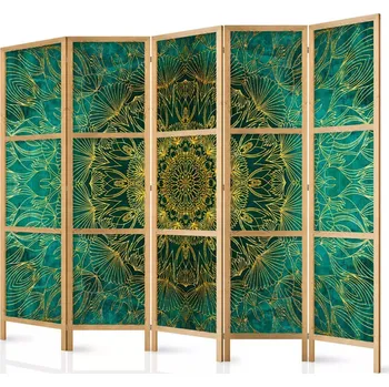 Paraván Dřevěný paraván Fabulo 5-dílný - Zlatá mandala 172 x 225 cm | potisk na jedné straně paravánu