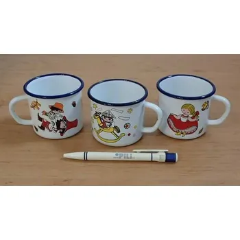 Hrnek smaltovaný 7cm/0,25l bílý Rumcajs Manka Cipísek