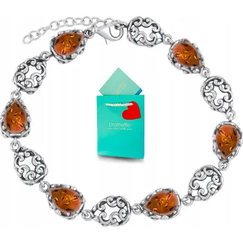 Náramek Bransoletka srebrna z bursztynem bałtyckim dámský, přírodní jantar, stříbro