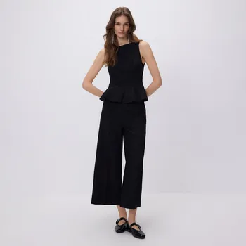 Dámské kalhoty Reserved - Široké kalhoty s vázáním - černý - ZR459-99X - ZR459-99X-38