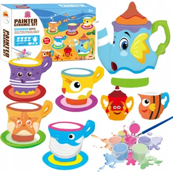 kreativní sada SADA NA ČAJ SÁDROVÉ HRNÍČKY K MALOVÁNÍ BARVAMI KREATIVNÍ UMĚLEC