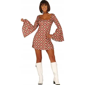 Karnevalový kostým Kostým dámský Disco Hnědý Flower Power Hippie 70. léta S