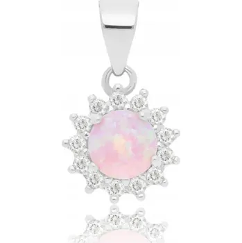 Přívěsek Stříbrný dámský přívěsek s růžovým opálem a Zirkony Přívěsek ryzost 925