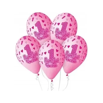 Balónek Latexové balónky Ge.Ma.R. Mám už jeden rok, růžové, 33 cm, 5 ks