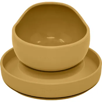 dětská jídelní sada PETITE&MARS Set jídelní silikonový TAKE&MATCH 2 ks talíř + miska Intense Ochre 6m+