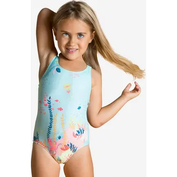 Kojenecké oblečení DECATHLON Dívčí jednodílné plavky pro nejmenší Aquamarine 12 MĚSÍCŮ RŮŽOVÁ|ZELENÁ