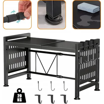 regál NASTAVITELNÁ POLICE STOJAN DO KUCHYNĚ NA MIKROVLNNOU TROUBU SE 6 HÁKY, REGÁL NA PRACOVNÍ DESKU