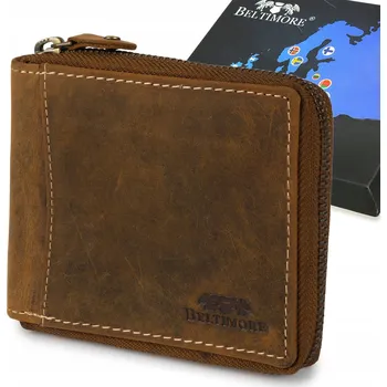 Peněženka Kožená peněženka velká horizontální RFiD nubuk hnědá na zip Beltimore