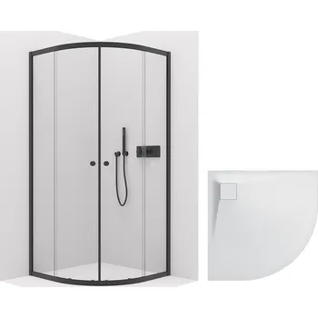 CERANO – Sprchový kout Orso L/P 5 mm - R550 - černá matná + CERANO - Sprchová vanička Quarto - R550 - strukturovaná bílá matná - 90x90 cm