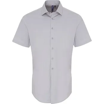 Pánská košile Premier Workwear Pánská bavlněná popelínová košile Stretch Fit s krátkým rukávem Barva: Silver (ca. Pantone 428C), Velikost: XS G_PW246