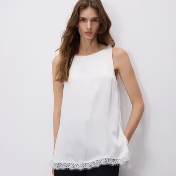 Reserved - Saténový top s krajkou - krémová - 438IM-01X - 438IM-01X-S