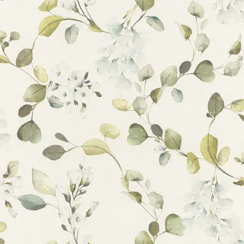 Tapeta RASCH | Vliesová tapeta na zeď Peonies 582222 | 0,53 x 10,05 m | zelená, bílá, tyrkysová + Zelená, bílá, tyrkysová vliesová tapeta na stěnu 582222 v rozměru 0,53 x 10,05 m