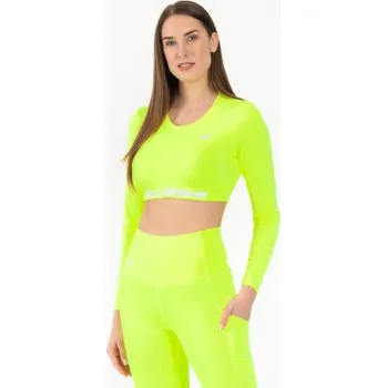 Dámské tričko Crop Top CRUSSIS dámský dlouhý rukáv NEON YELLOW XL