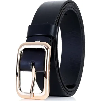 Opasek KOŽENÝ Dámský Pásek 3 cm ZLATÁ SPONA Černý