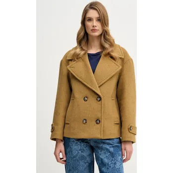 Dámský kabát Kabát s příměsí vlny Sisley zelená barva, 2LAJLN06E 81X, vel. 38