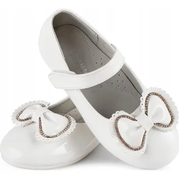 Dámské baleríny Elegantní bílé balerínky, kožená stélka, lakované, s mašlička, velikost 35