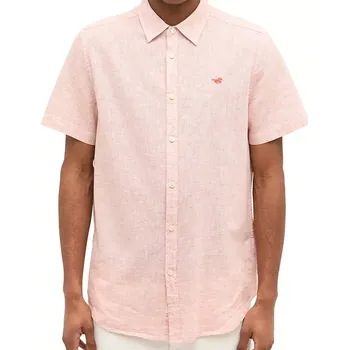 Pánská košile Pánská velká hladká lněná košile s krátkým rukávem Mustang 1015233-12588 oranžová