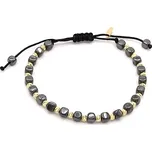 Náramek černý provázek s šedými kostičkami a zlatými kuličkami