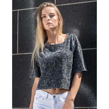 Dámské tričko Build Your Brand Dámské triko Cropped, prané kyselinou Barva: Šedá, Velikost: XL G_BY054