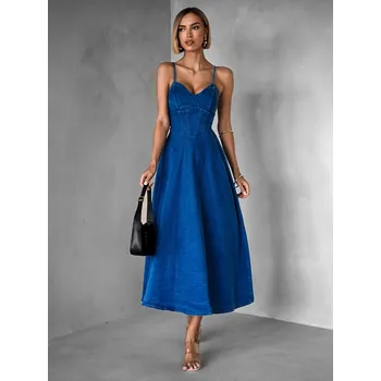 Dámské šaty Tmavě modré džínové dlouhé áčkové šaty SENEJA Velikost: ONESIZE