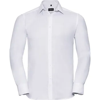 Pánská košile Russell Collection Pánská L/S košile s motivem rybí kosti Barva: white, Velikost: M (39/40) G_Z962