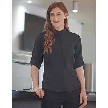 Dámská košile Henbury Dámská mandarinková košile Roll Tab Sleeve Barva: Černá, Velikost: L G_W593