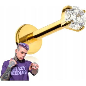 Piercing Titanový labret piercing do rtu zlatý s kubickou zirkonií 1,2/8/2