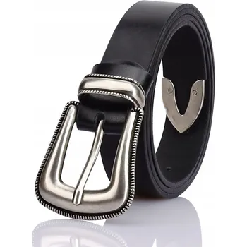 Opasek Přírodní kůže MÓDNÍ pásek DÁMSKÝ Kožený k džínům černý Stříbrný Spona