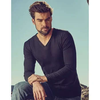 Pánské tričko X.O by Promodoro Pánské tričko s výstřihem do V s dlouhým rukávem Barva: Červená, Velikost: XS G_XO1460