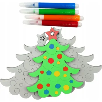 Vánoční dekorace Sada 3 Závěsné Vánoční Koule k Vymalování + 4 fixy Vánoční Stromky 10cm DIY Vánoční Baňky