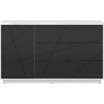 Komoda FORN komoda KOM1D3S, bílý lesk/černý mat 156x93x42 (SxVxH)