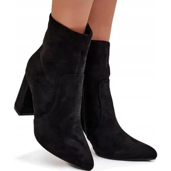 Dámská zimní obuv DÁMSKÉ KOTNÍKOVÉ BOTY ZATEPLENÉ EKO SEMIŠOVÉ NA PODPATKU TYPU SLOUPEK SE ZIPEM ČERNÉ 36