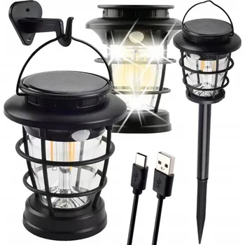 Venkovní osvětlení SOLÁRNÍ LAMPA KEMPINGOVÁ ZAHRADNÍ LED SVÍTILNA USB SENZOR POHYBU SOUMRAKU