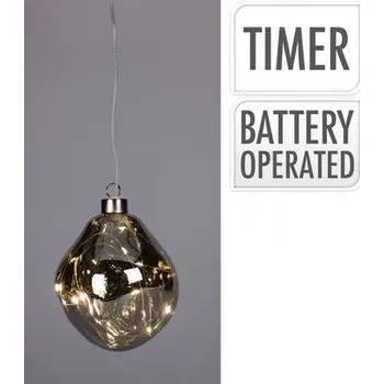 Skleněná baňka s LED, 10 cm stříbrná průhledná